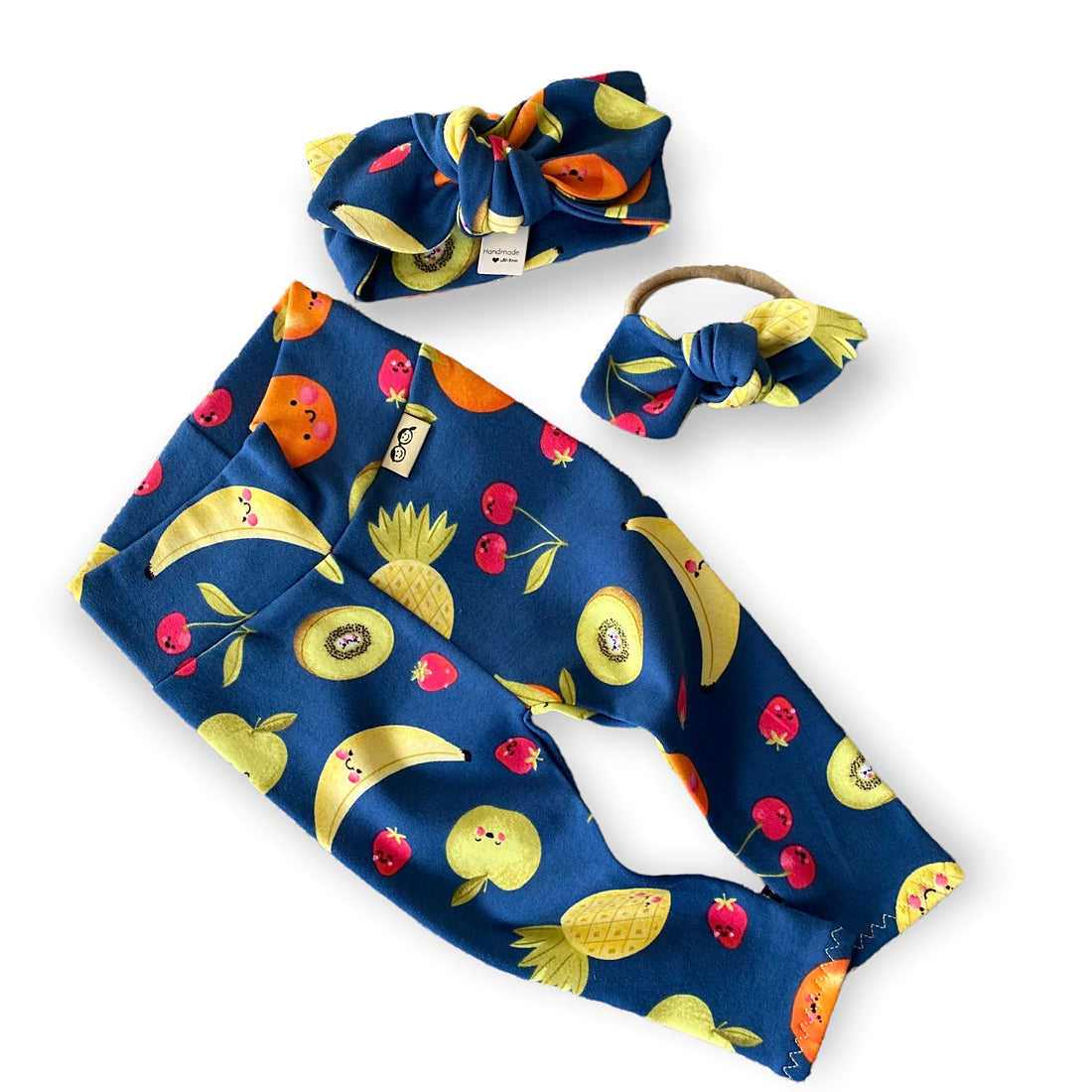 Fun Fruits on Blue Leggings and/or Headbands