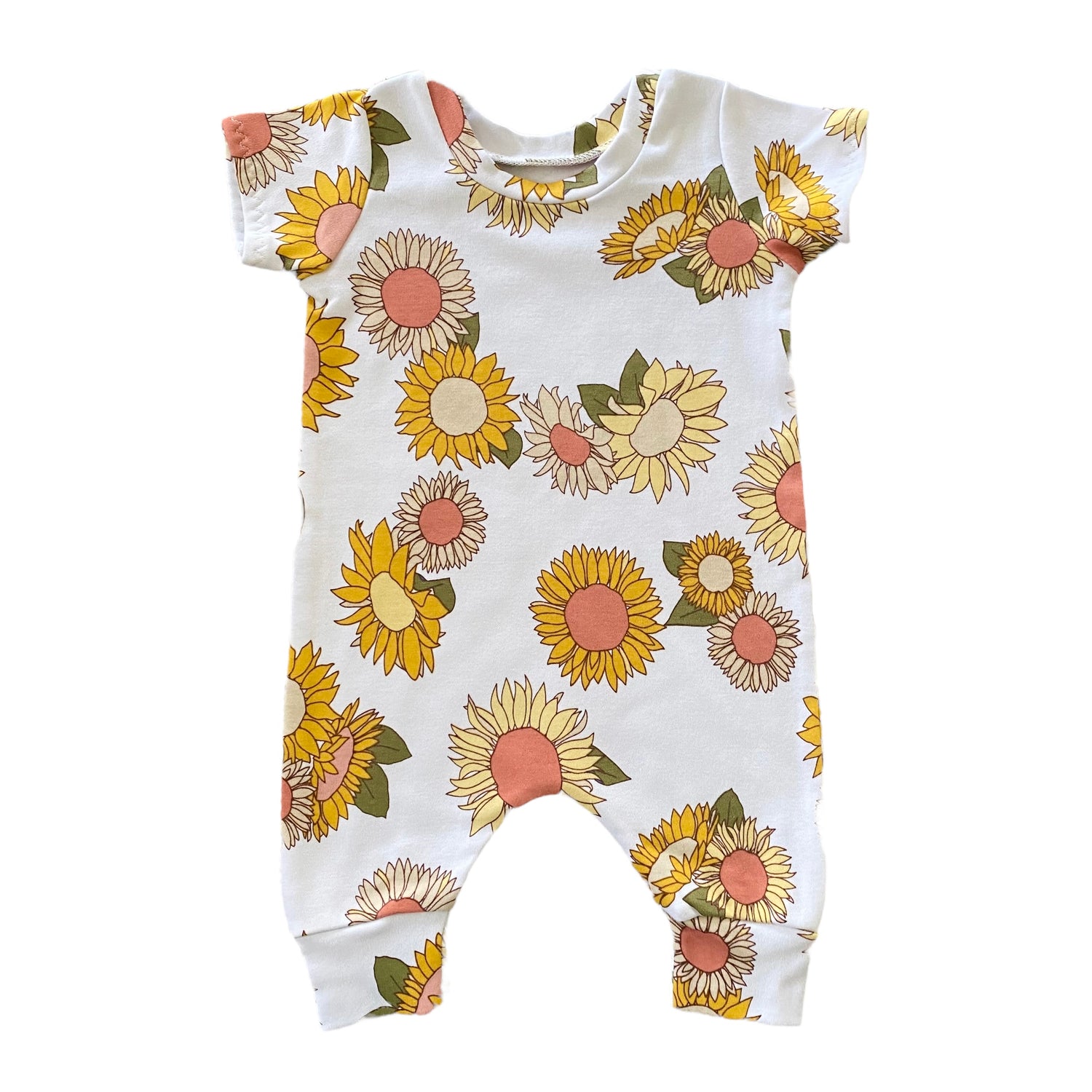 Retro Sunflowers Harem Short-Sleeve Romper