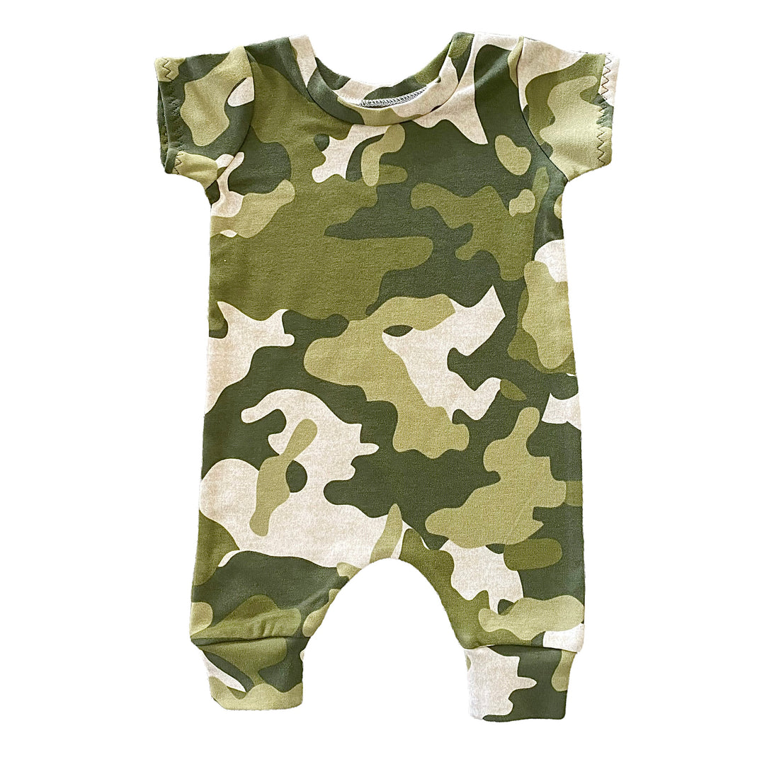 Green Camouflage  Harem Short-Sleeve Romper