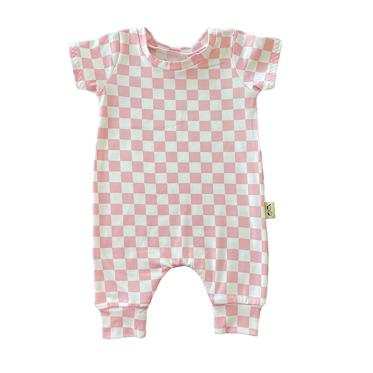 Pink Retro Checkered Harem Short-Sleeve Romper