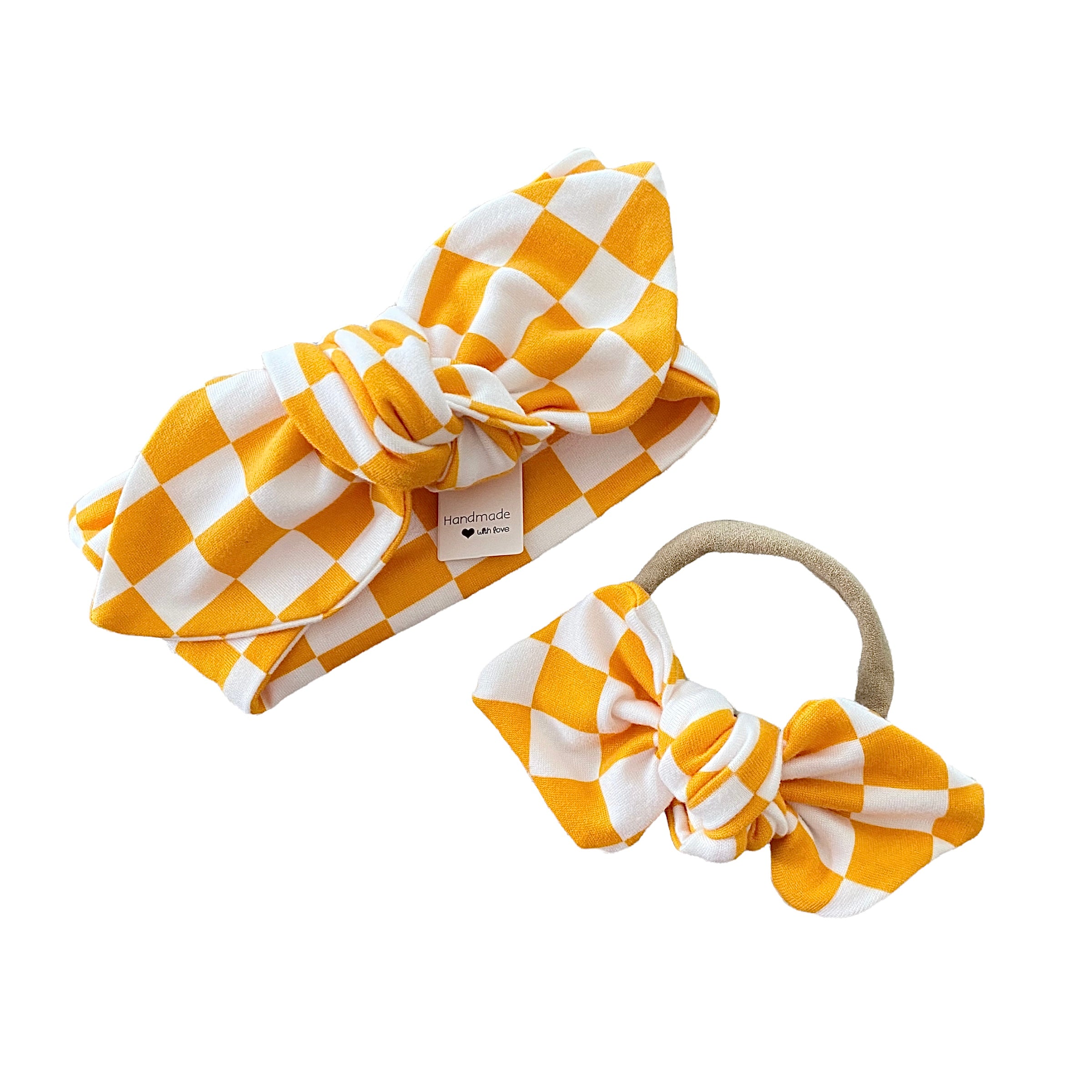 Yellow Retro Checkered Leggings and/or Headbands