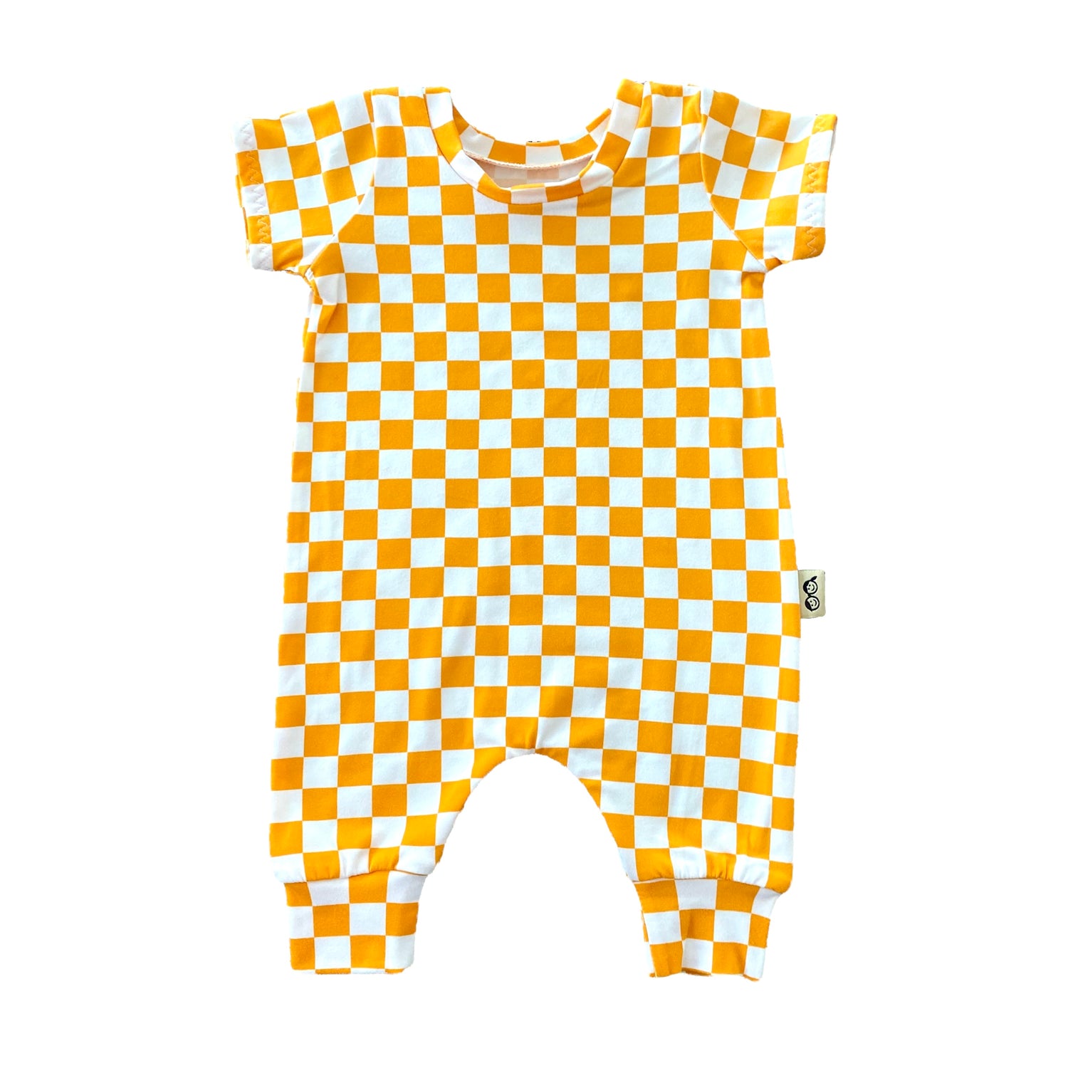 Yellow Retro Checkered Harem Short-Sleeve Romper