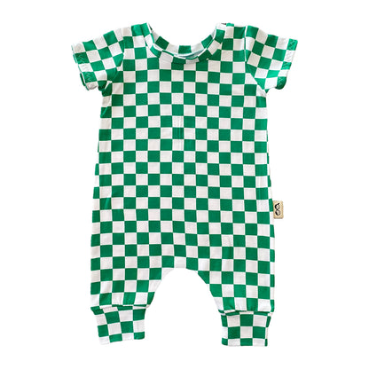 Green Checkered Harem Romper