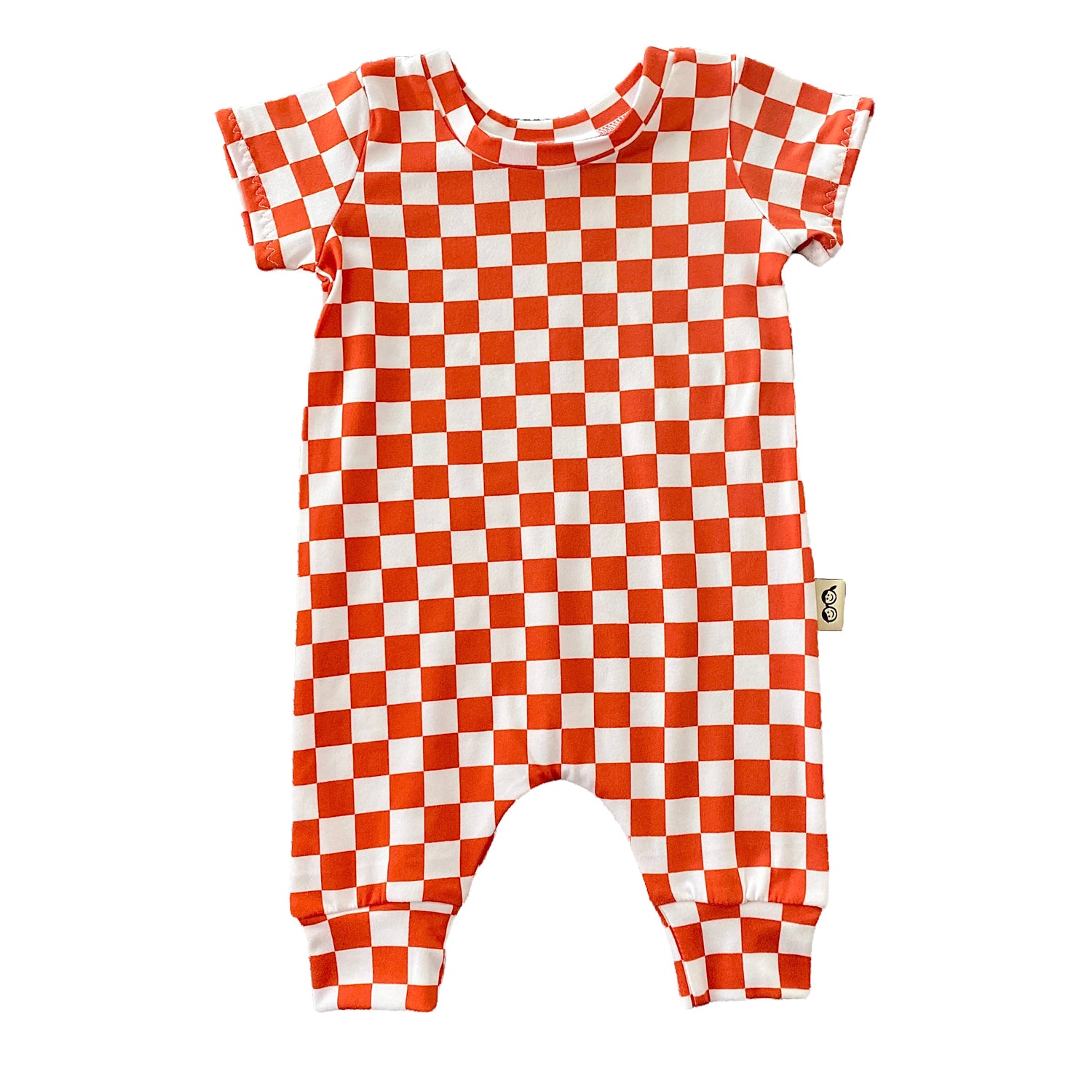 Orange Retro Checkered Harem Short-Sleeve Romper