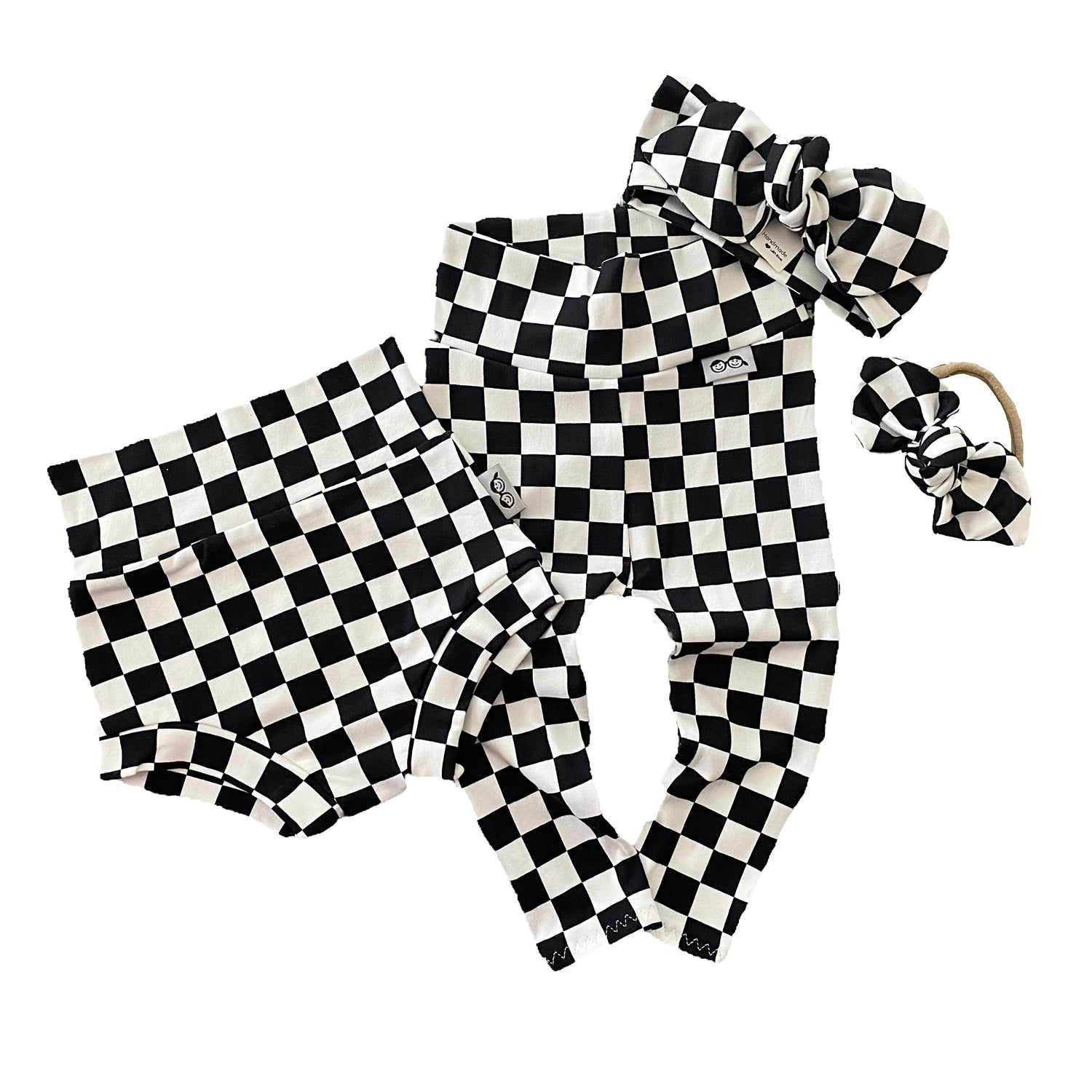 Black Retro Checkered Bummies and/or Headbands