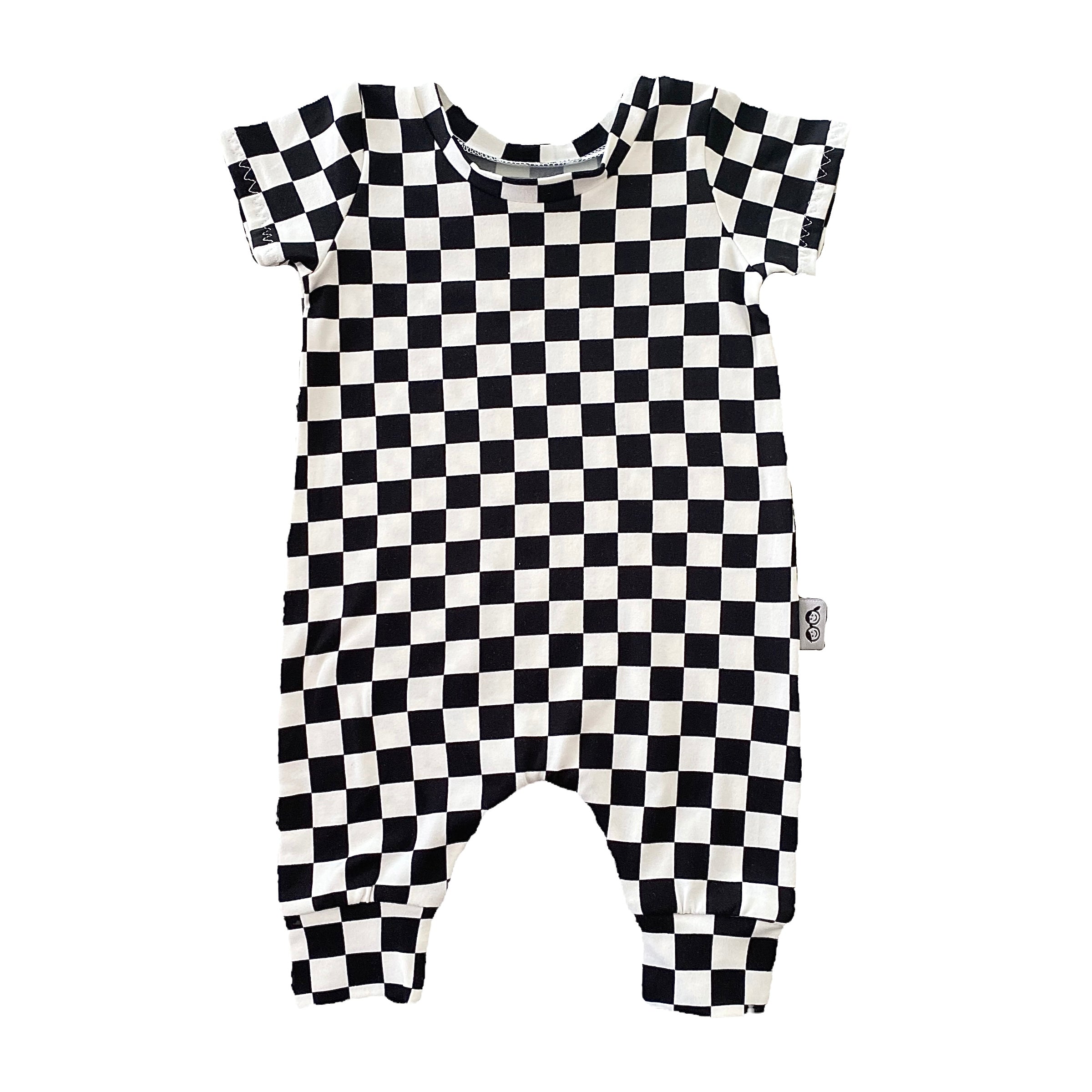 Black Retro Checkered Harem Short-Sleeve Romper