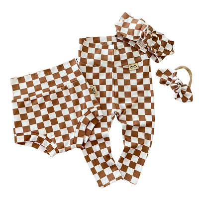 Brown Retro Checkered Leggings and/or Headbands