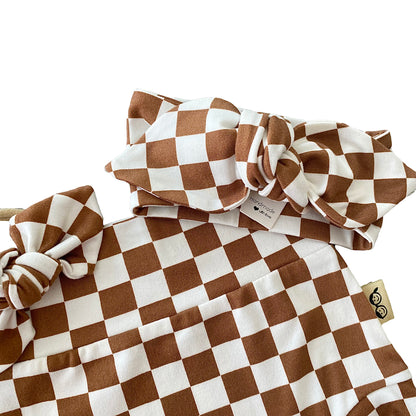 Brown Retro Checkered Bummies and/or Headbands