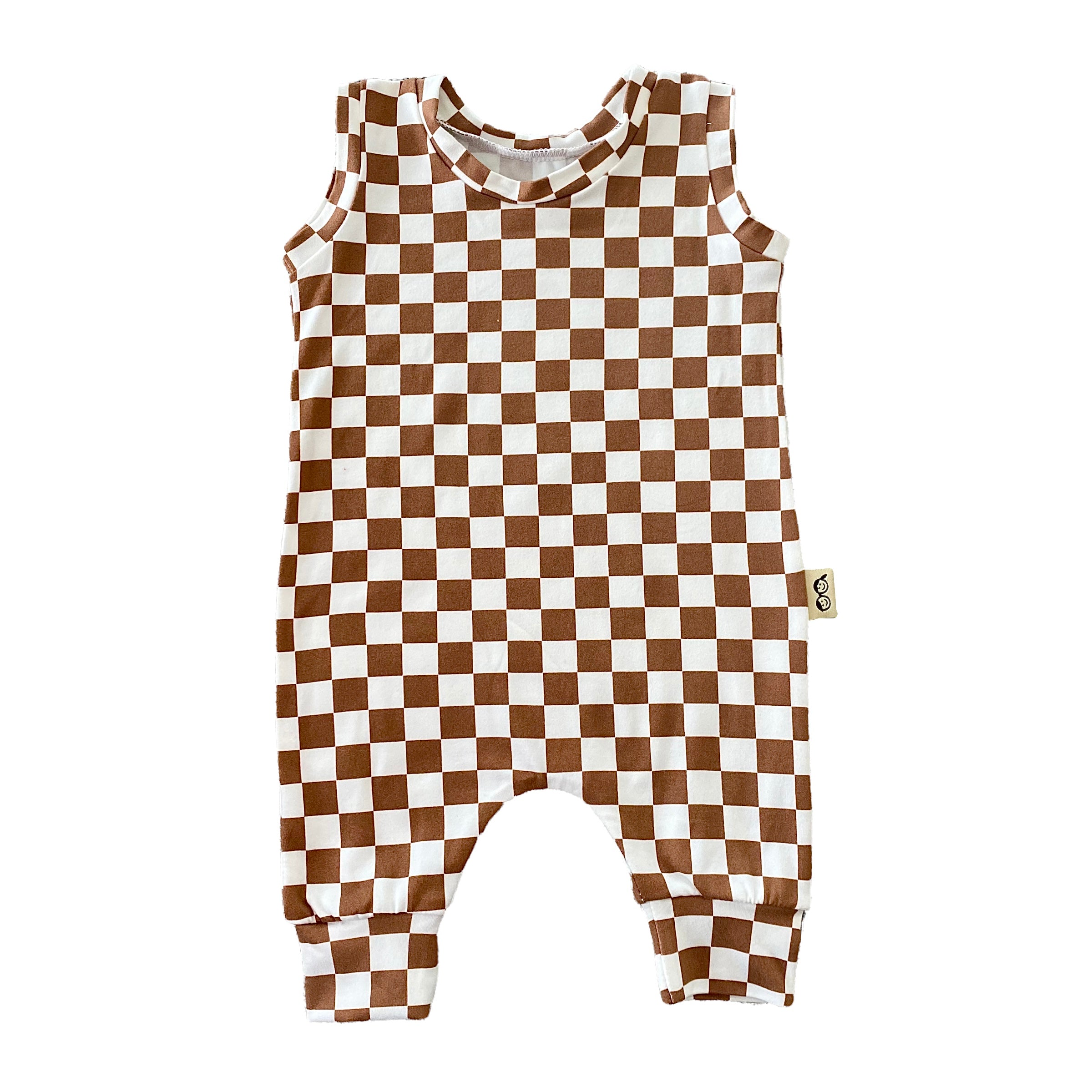 Brown Retro Checkered Harem Romper