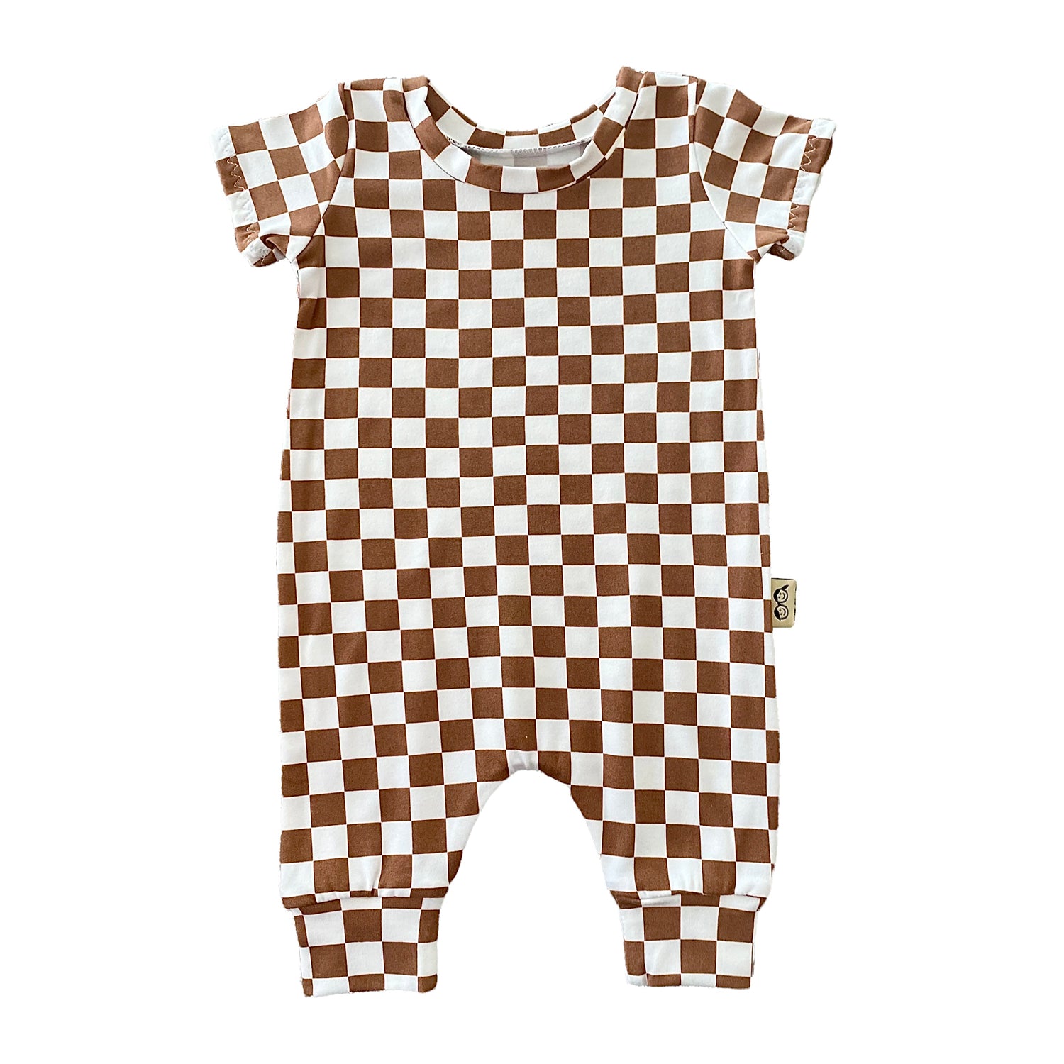 Brown Retro Checkered Harem Short-Sleeve Romper