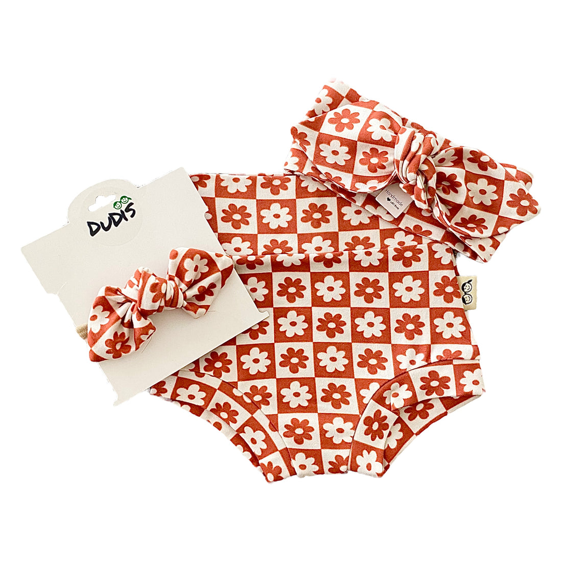 Orange and Ivory Checkered Florals Bummies and/or Headbands