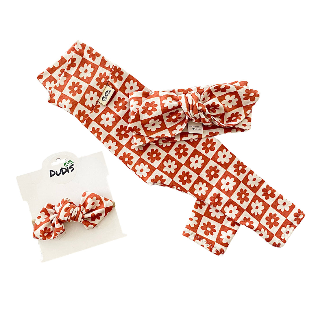 Orange and Ivory Checkered Florals Leggings and/or Headbands