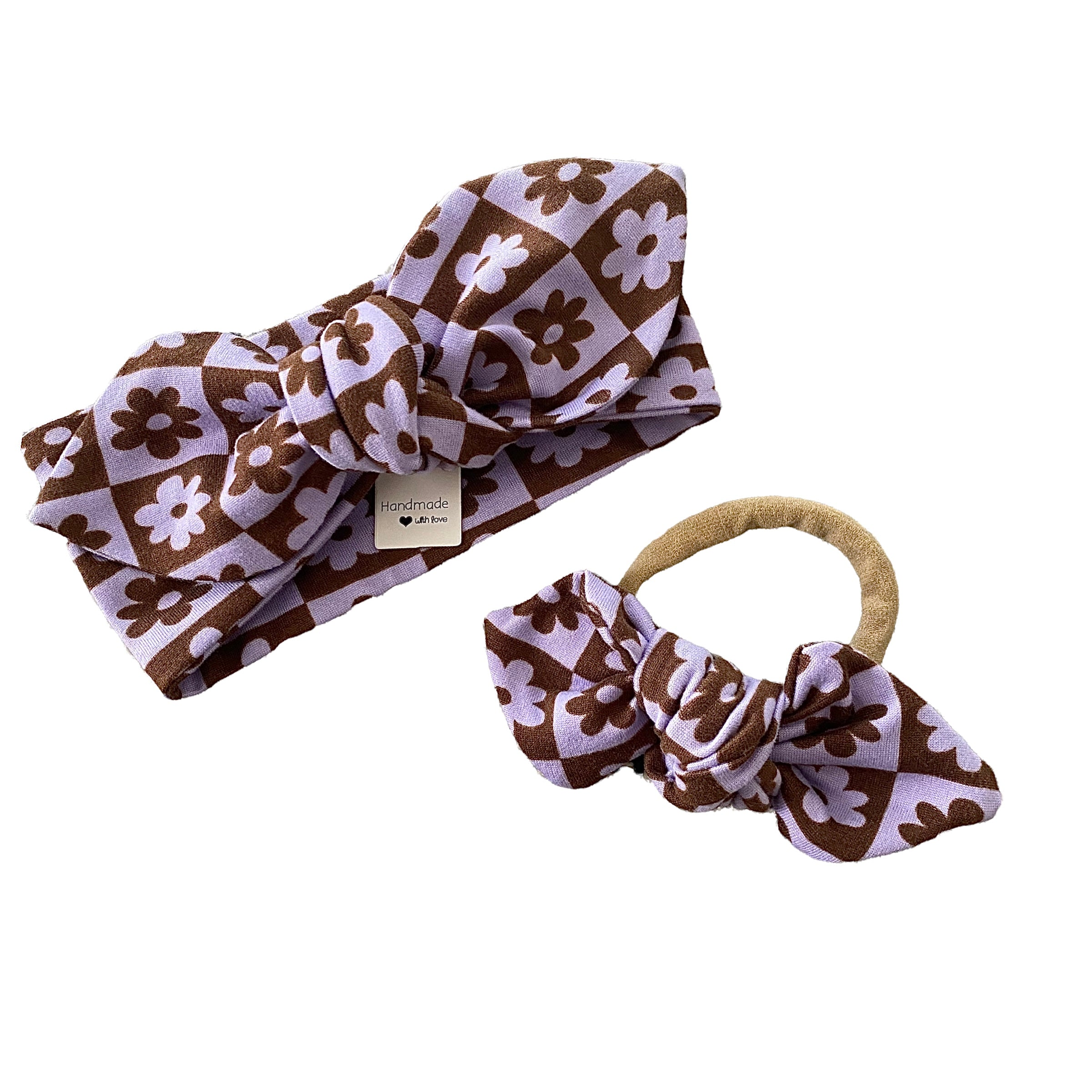 Purple and White Checkered Florals Bummies and/or Headbands