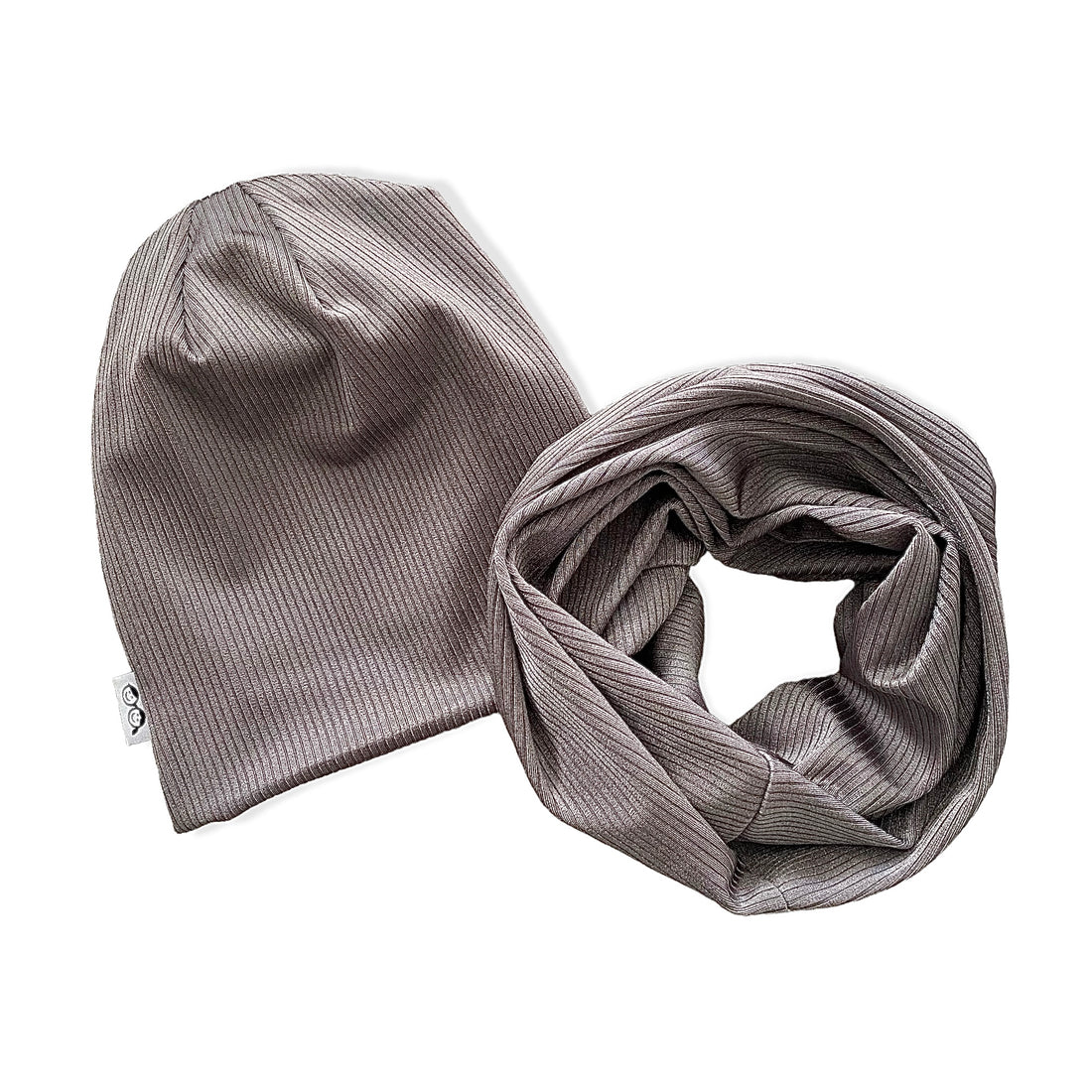Brushed Nickel Grey Ribbed Slouchy Beanie and Infinity Scarf