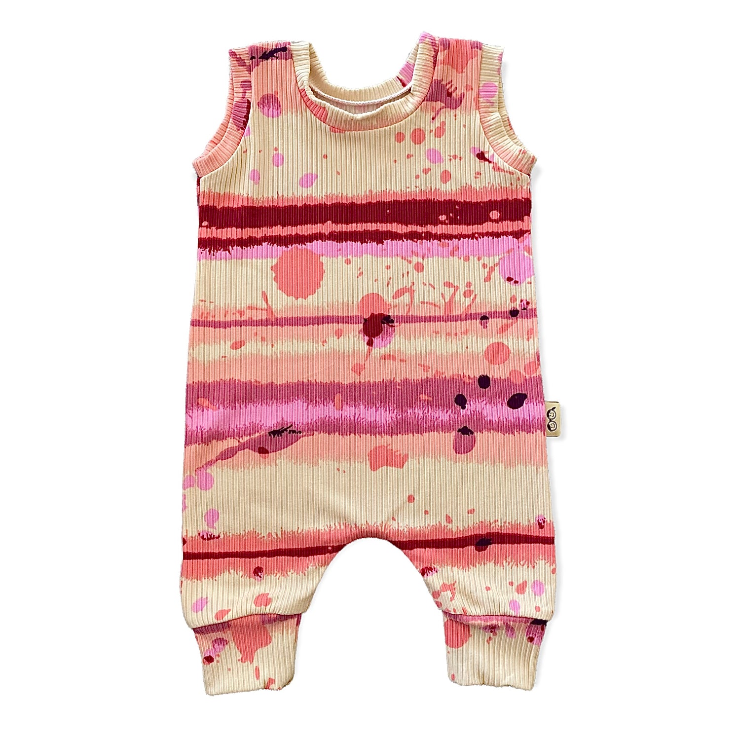 Pink Abstract Striped Ribbed Harem Romper