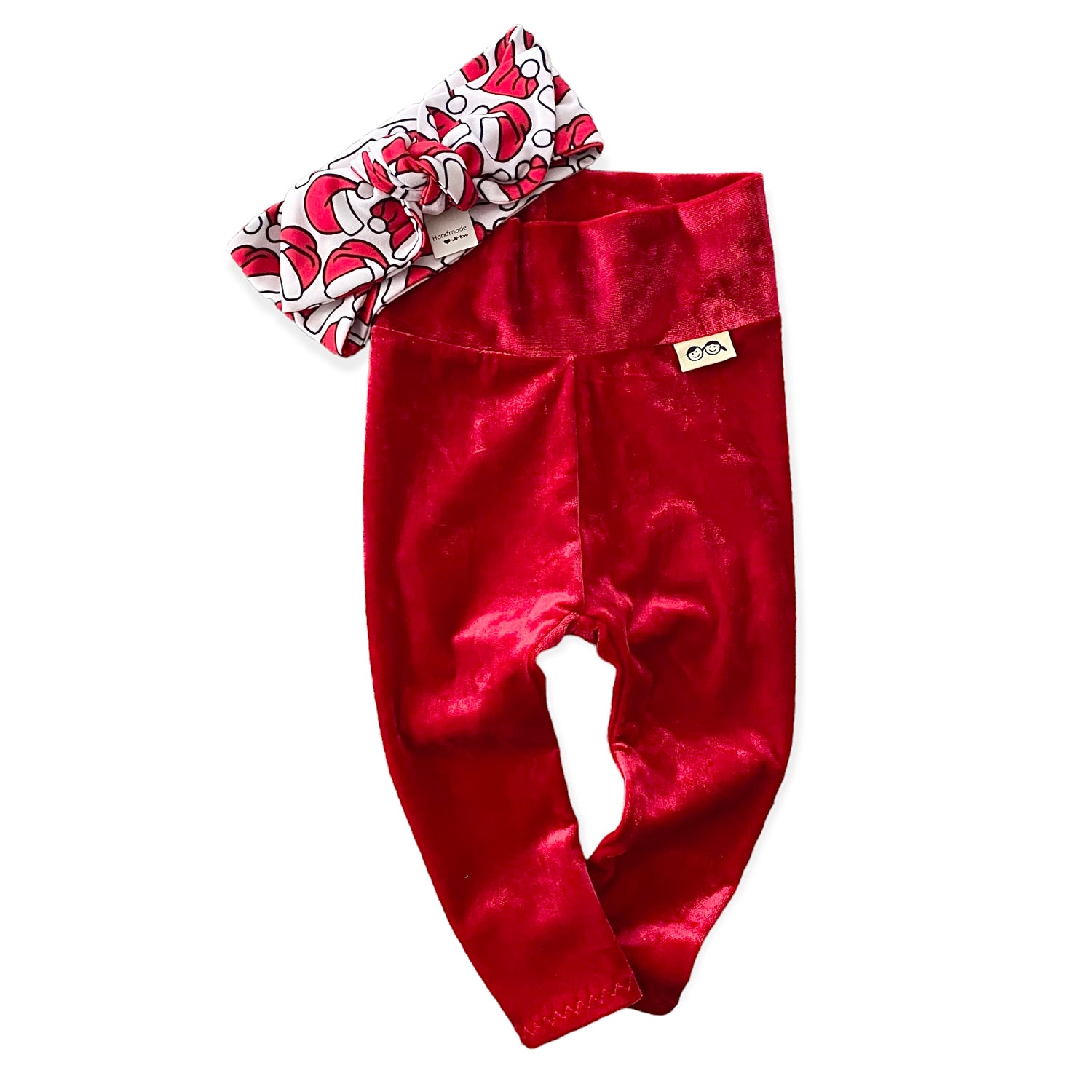 Red Velvet Leggings with Santa Hats Headband