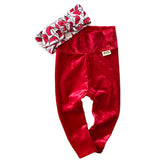 Red Velvet Leggings with Santa Hats Headband