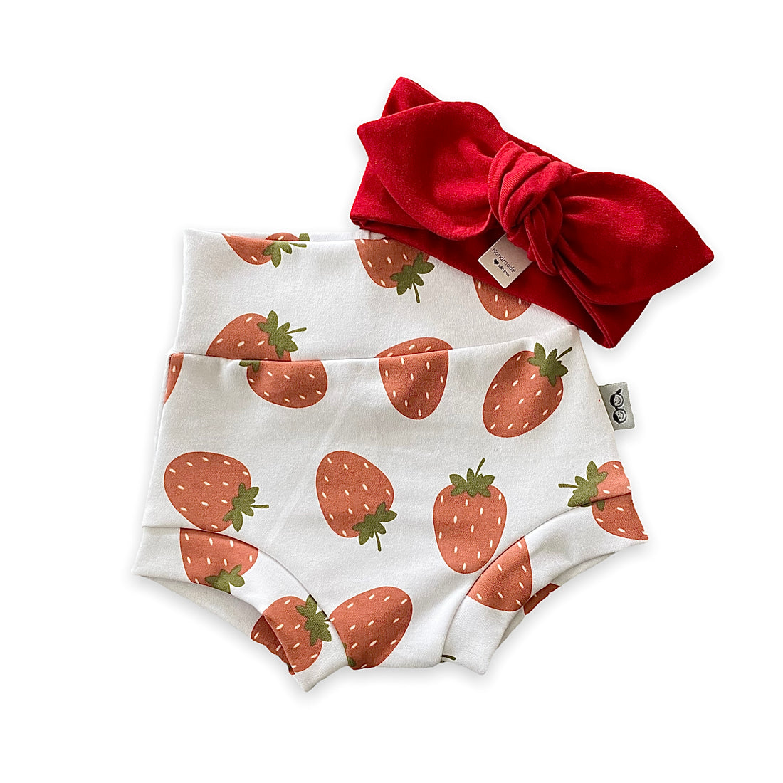Strawberries on White Bummies with Red Headband