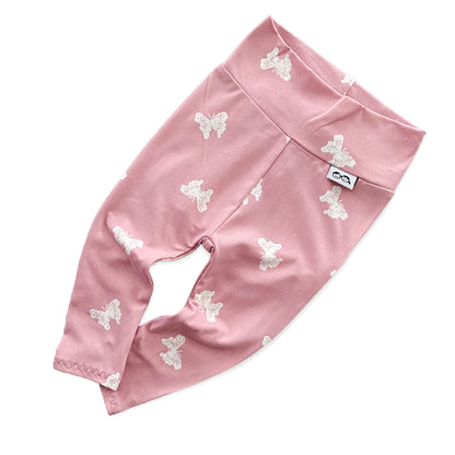 White Butterflies on Dusty Pink Leggings and Headbands