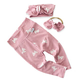 White Butterflies on Dusty Pink Leggings and Headbands