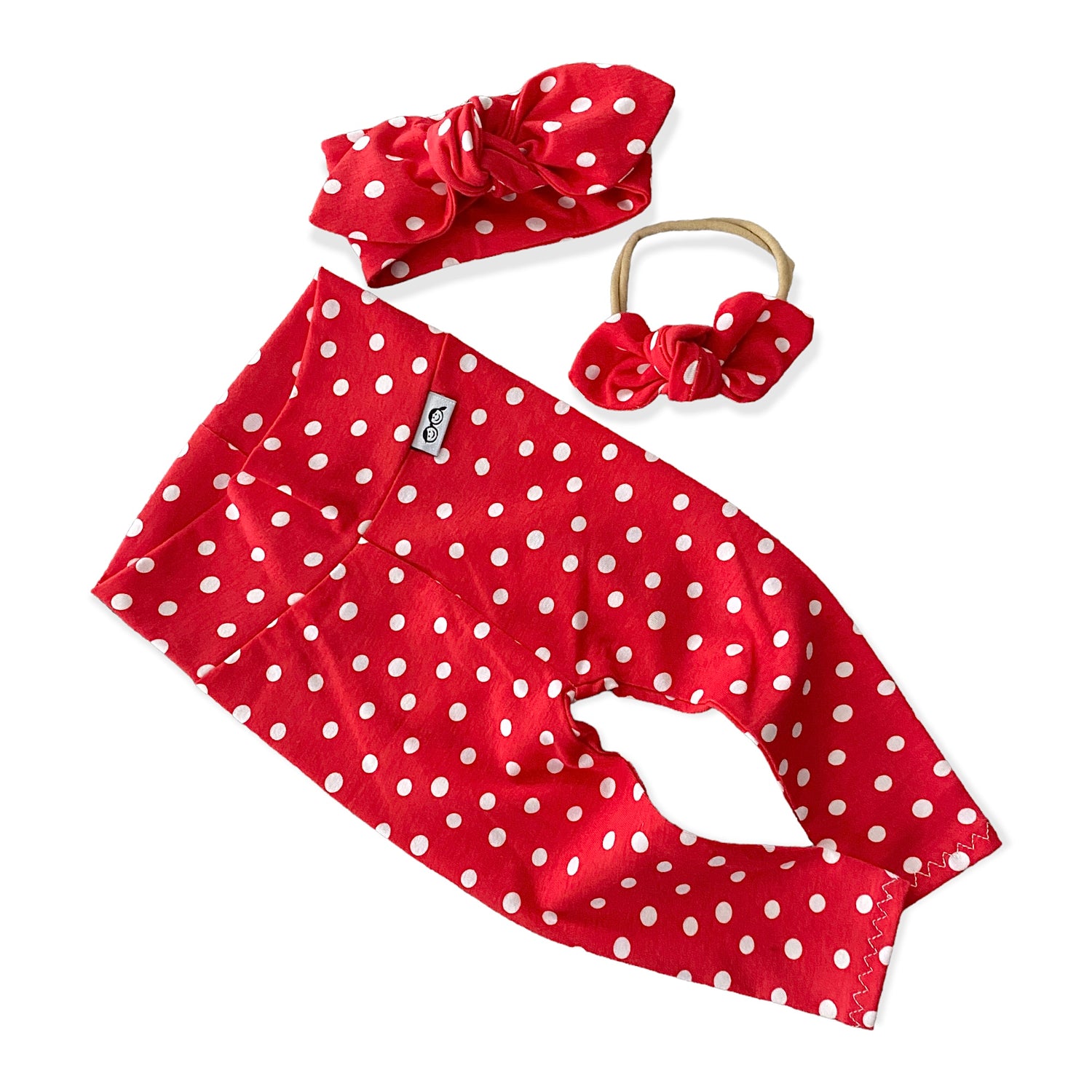 White Polka Dots on Red Leggings and/or Headbands