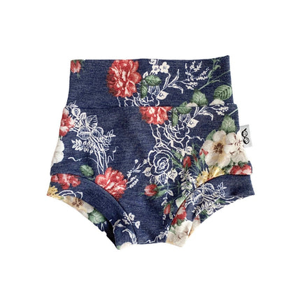 Floral on Heather Navy Bummies and/or Headbands