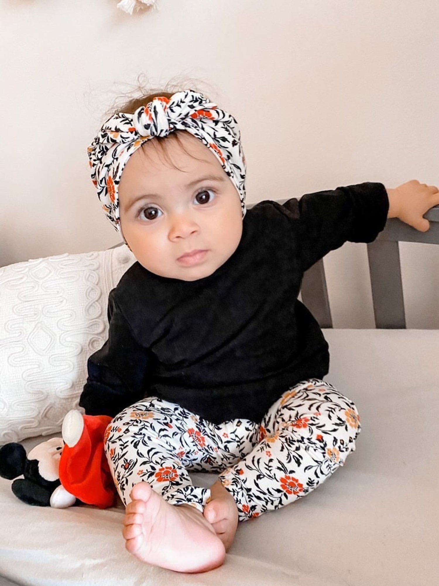 Ivory Floral Leggings and/or Headbands
