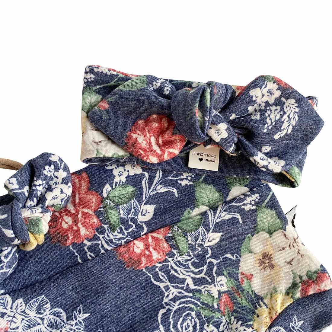 Floral on Heather Navy Bummies and/or Headbands