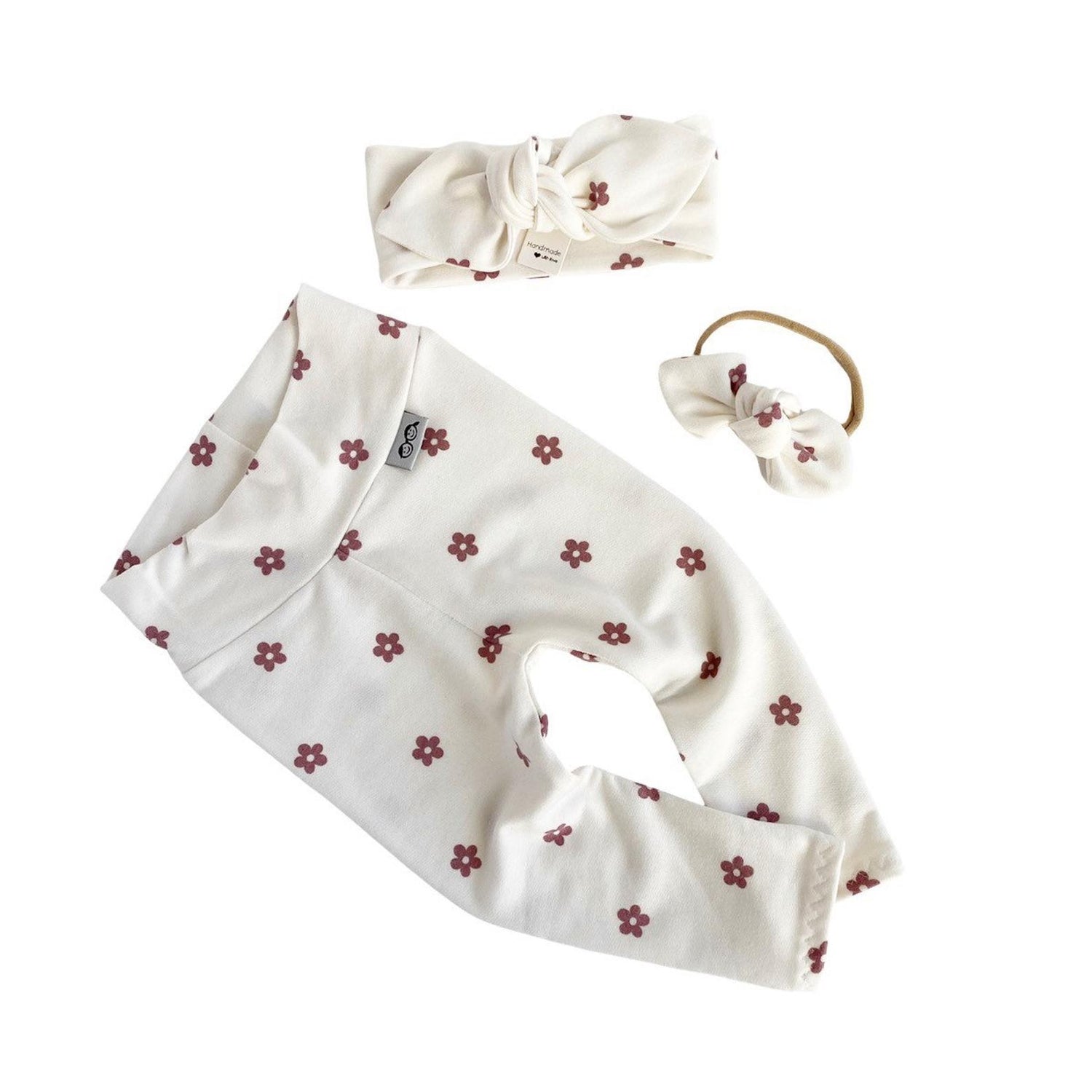 Mauve Ivory Dainty Flower Leggings and/or Headbands