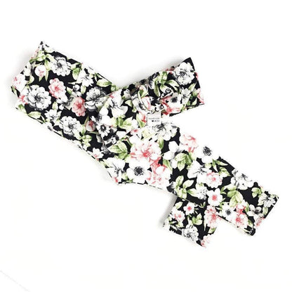 Floral on Black Leggings and/or Headbands