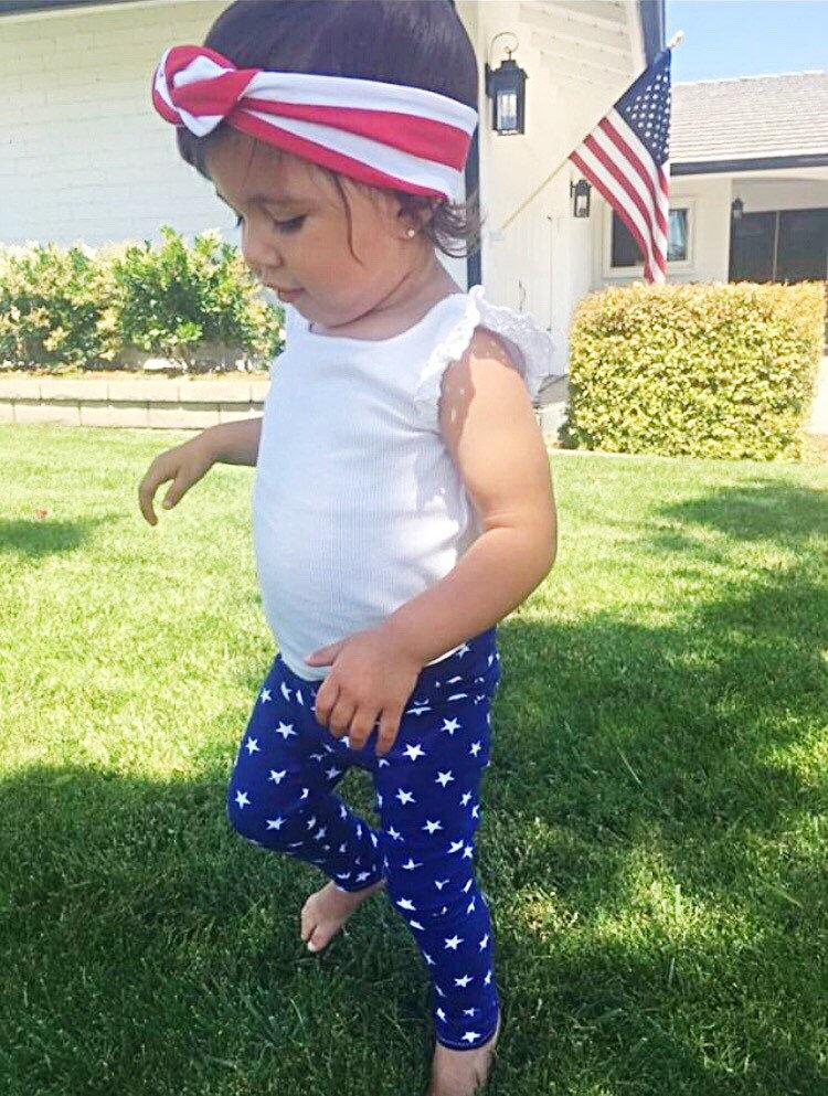 Navy Stars Leggings and/or Red White Striped Headbands
