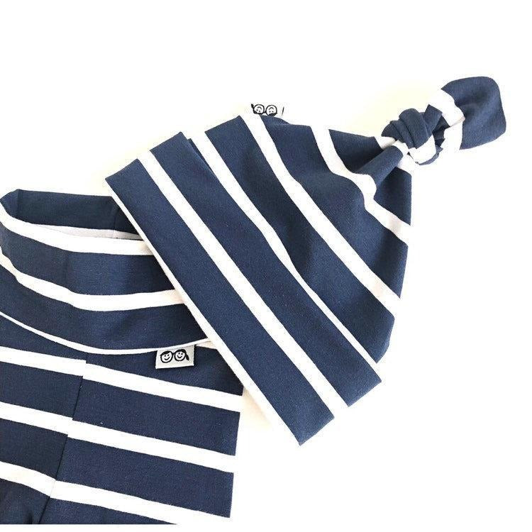 Navy White Striped Leggings and/or Knot Hat