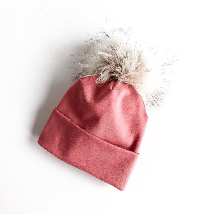 Coral Pink Faux Fur Pom Pom Hat and Infinity Scarf