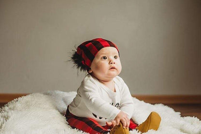Red Buffalo Plaid Faux Fur Pom Pom Hat and/or Infinity Scarf