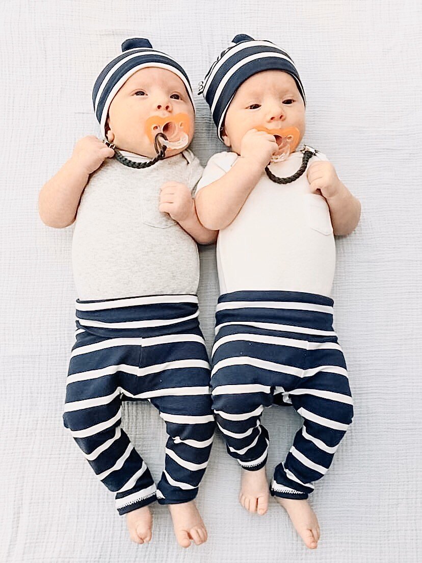 Navy White Striped Leggings and/or Knot Hat