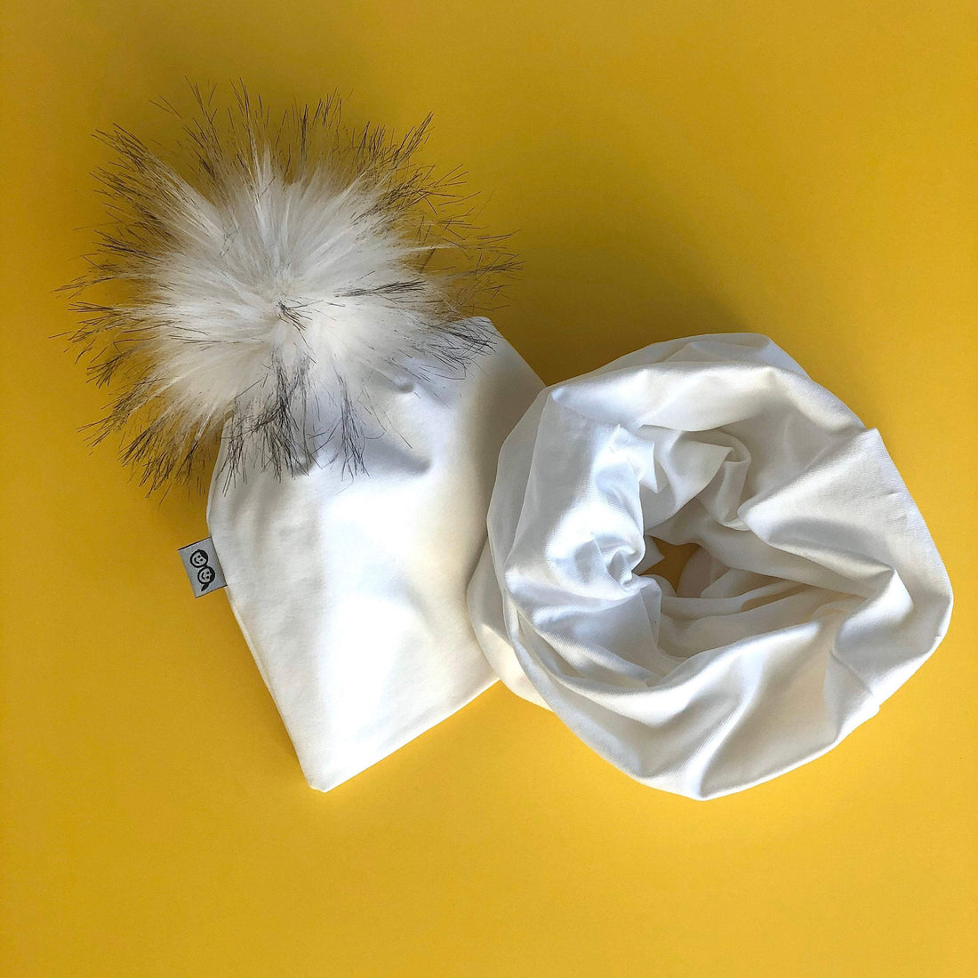 White Faux Fur Pom Pom Hat and Infinity Scarf