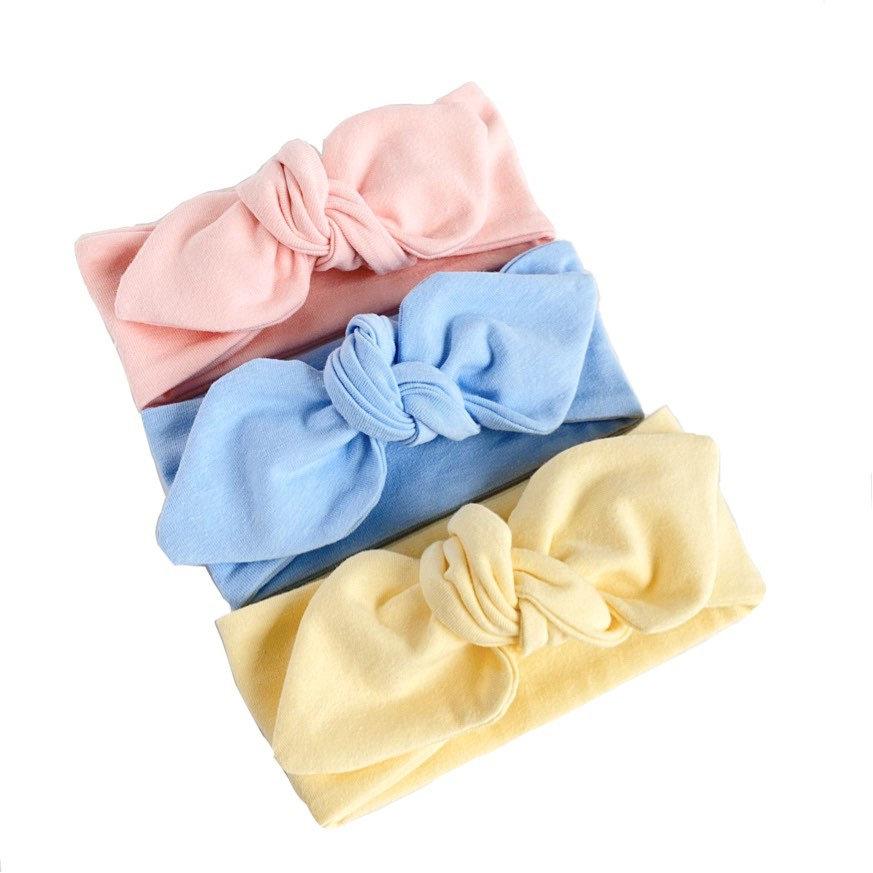 Baby Pink, Light Blue, Butter Yellow - Top Knot Headbands