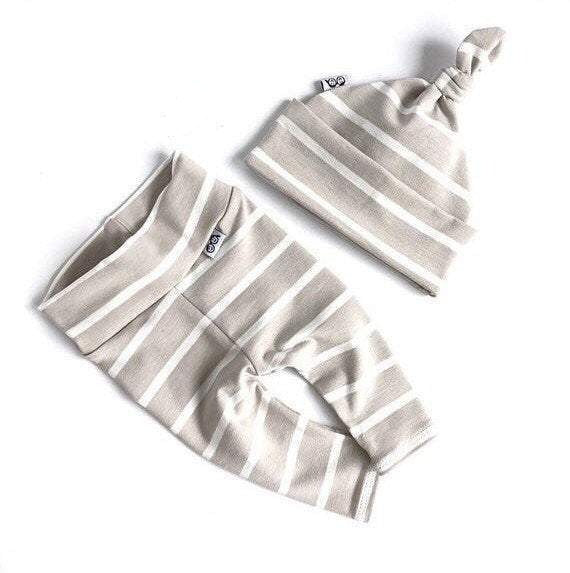 Grey White Striped Leggings and/or Knot Beanie Hat