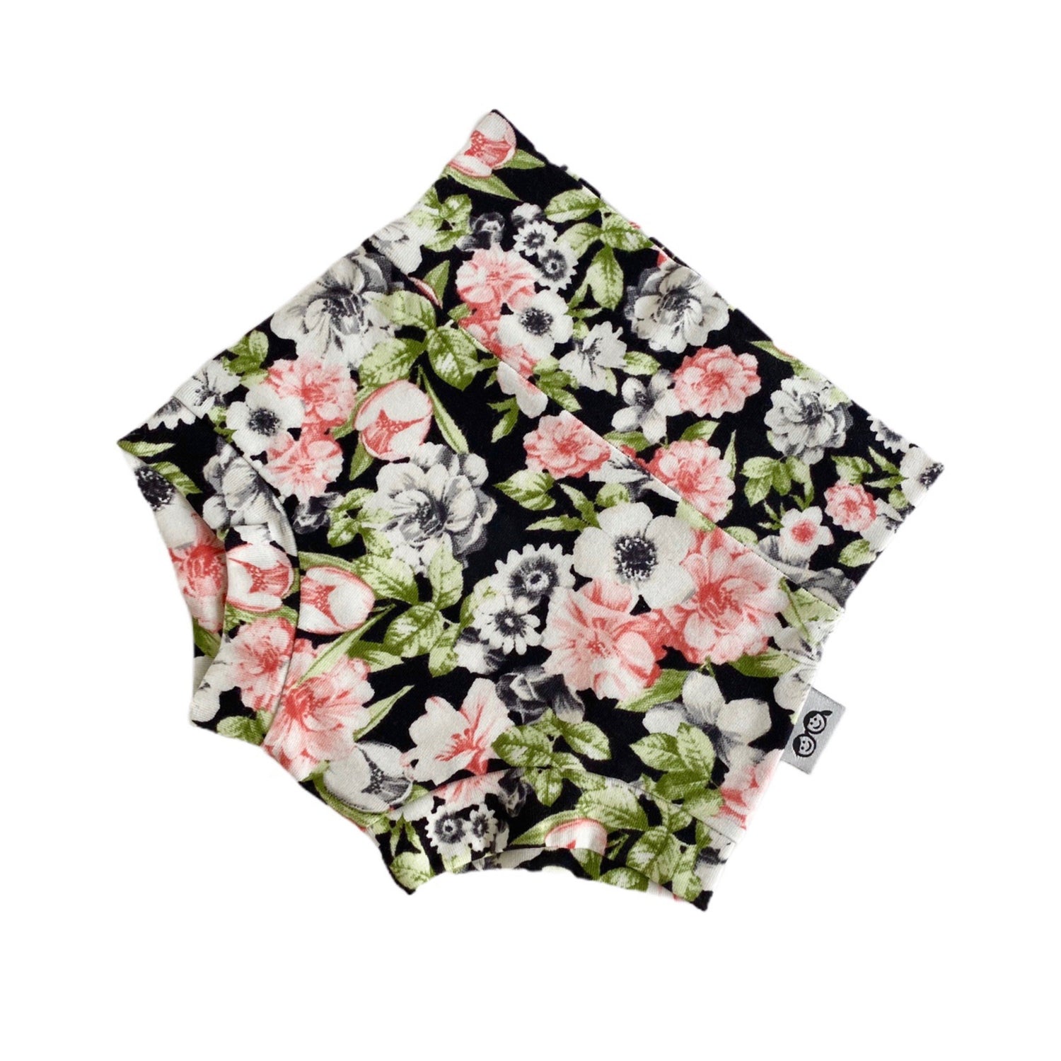 Gray Coral Pink Floral on Black Bummies and/or Headbands