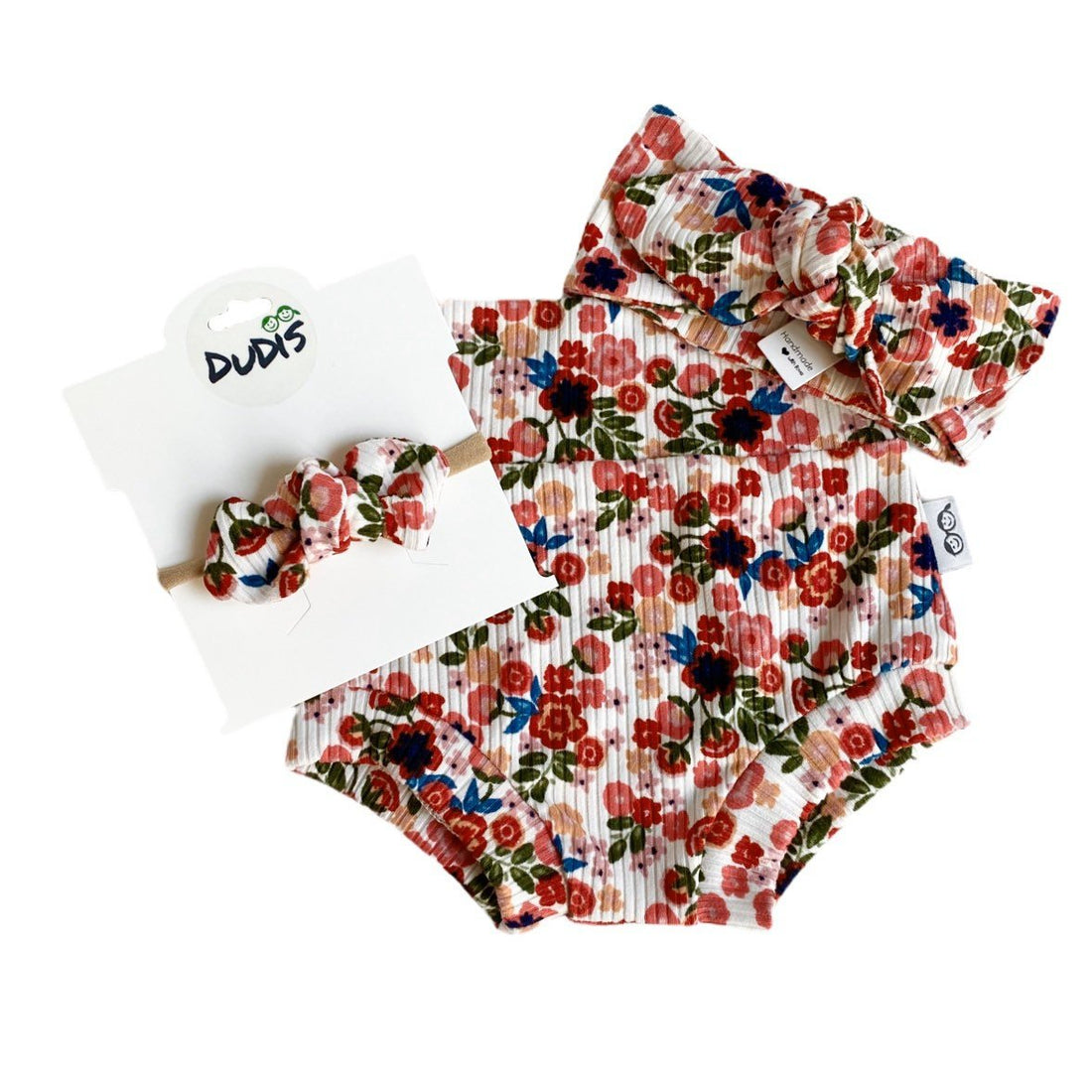 Groovy Dainty Floral on White Rib Bummies and/or Headbands