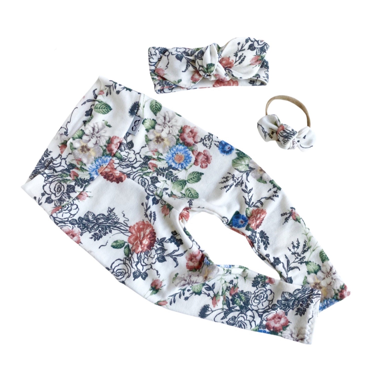 Floral on White Leggings and/or Headbands