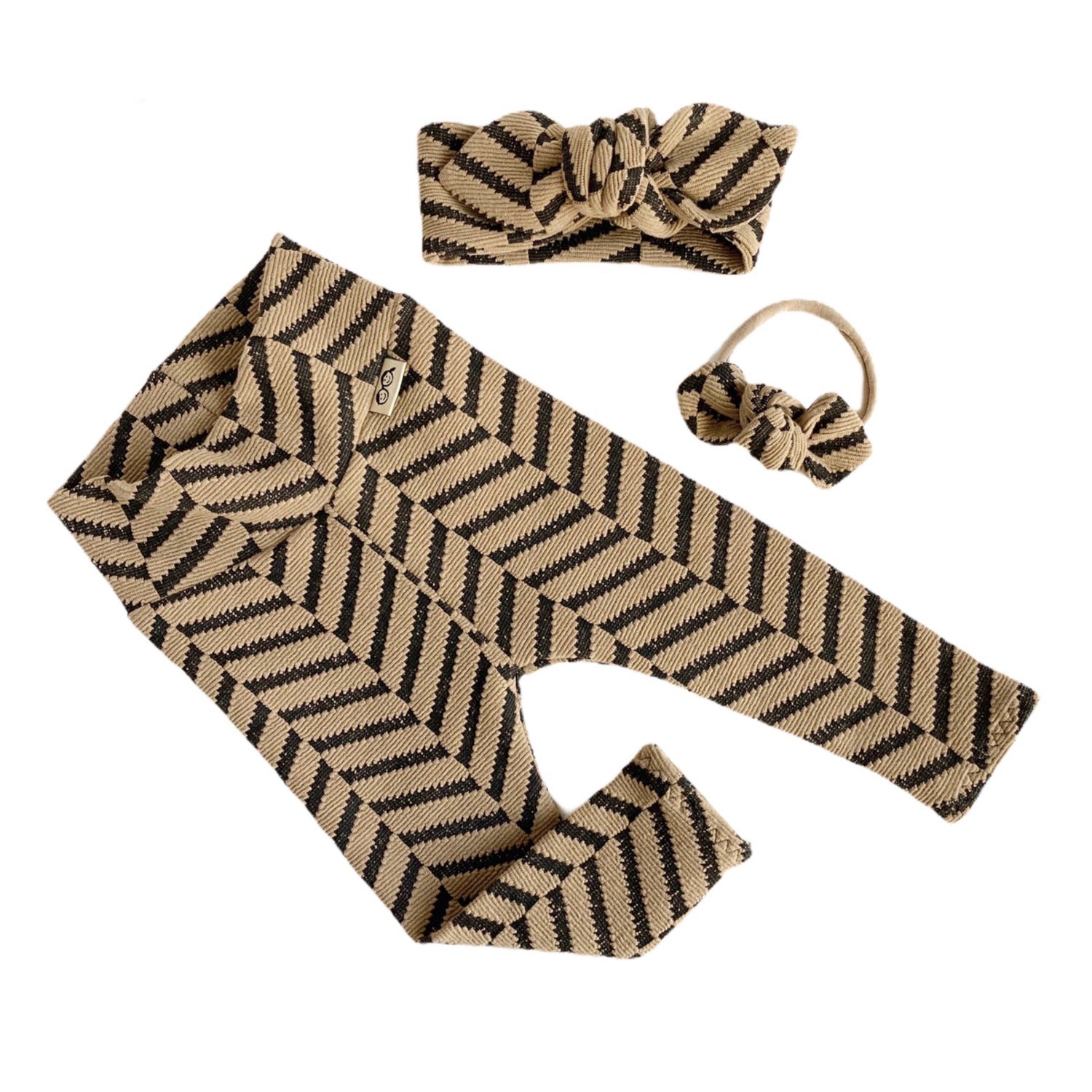 Tan &amp; Black Chevron Textured Leggings and/or Headbands