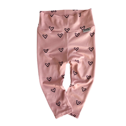 Black Hearts on Dusty Pink Leggings and/or Headbands