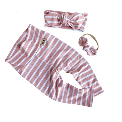 Blush Pink Striped Leggings and/or Headbands