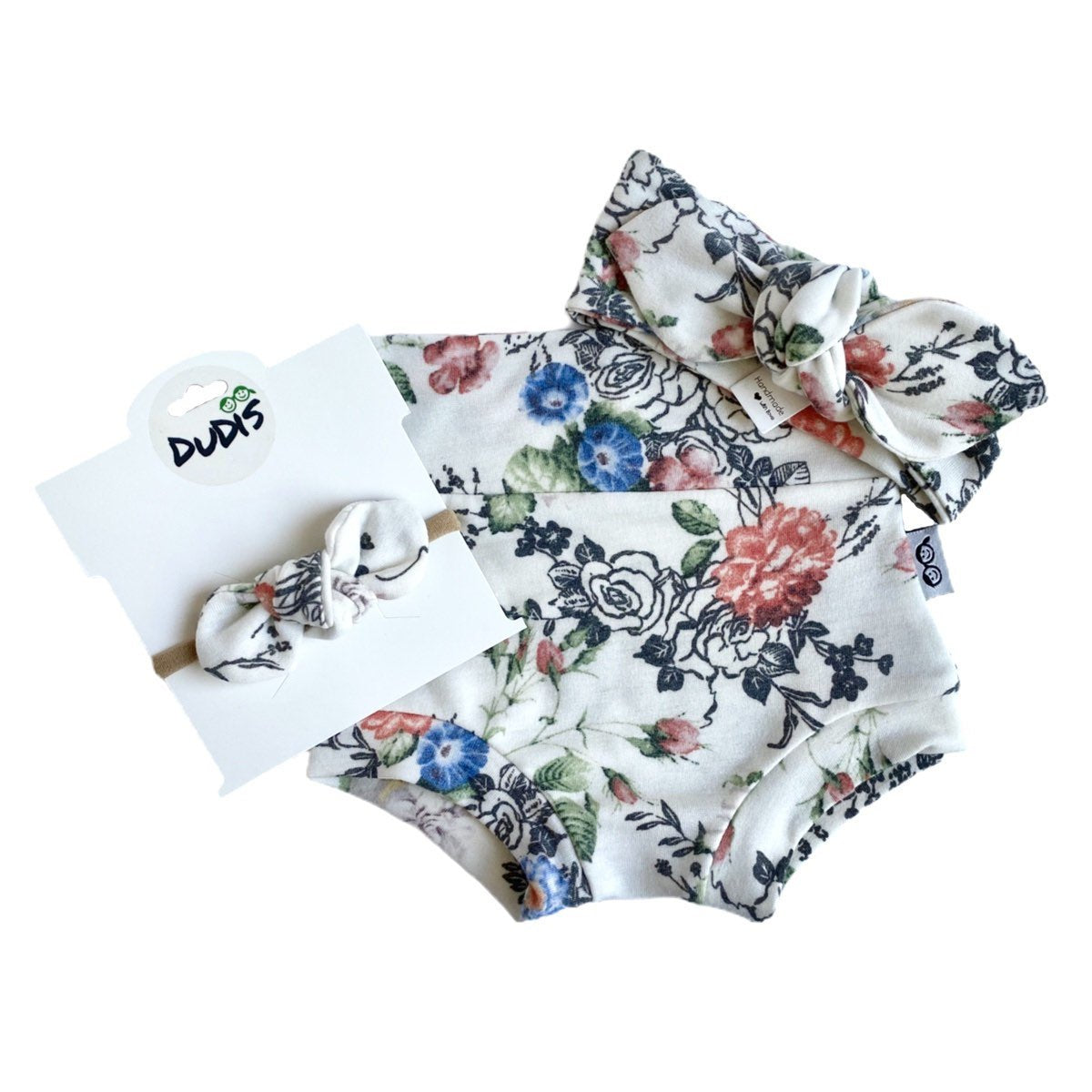 Floral on White Bummies and/or Headbands
