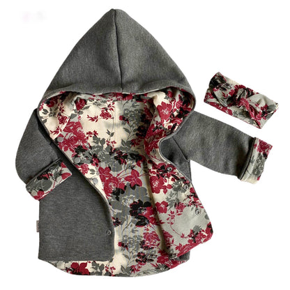 Grey &amp; Organic Floral Hooded Jacket