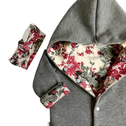 Grey &amp; Organic Floral Hooded Jacket