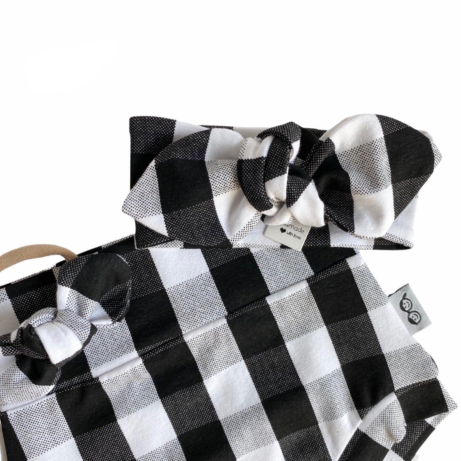 White and Black Plaid Bummies and/or Headbands