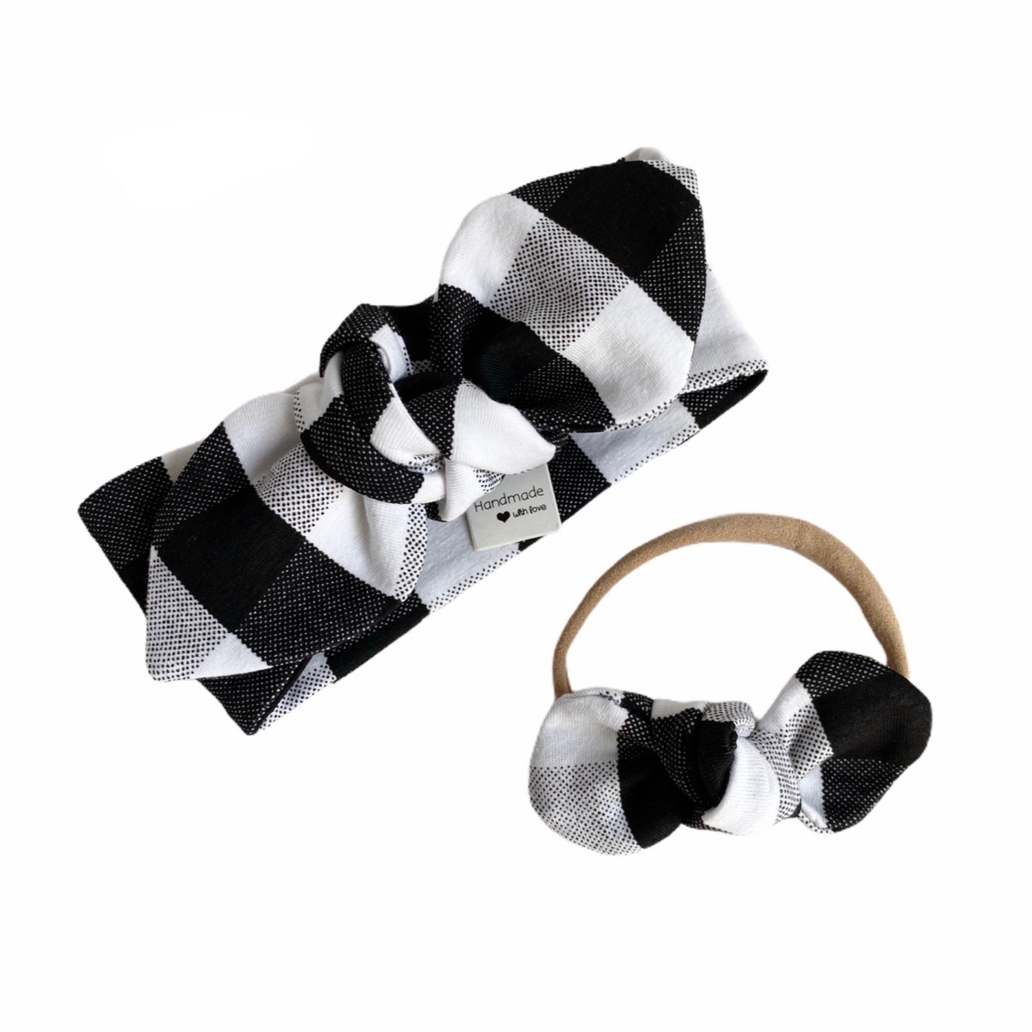 White and Black Plaid Bummies and/or Headbands