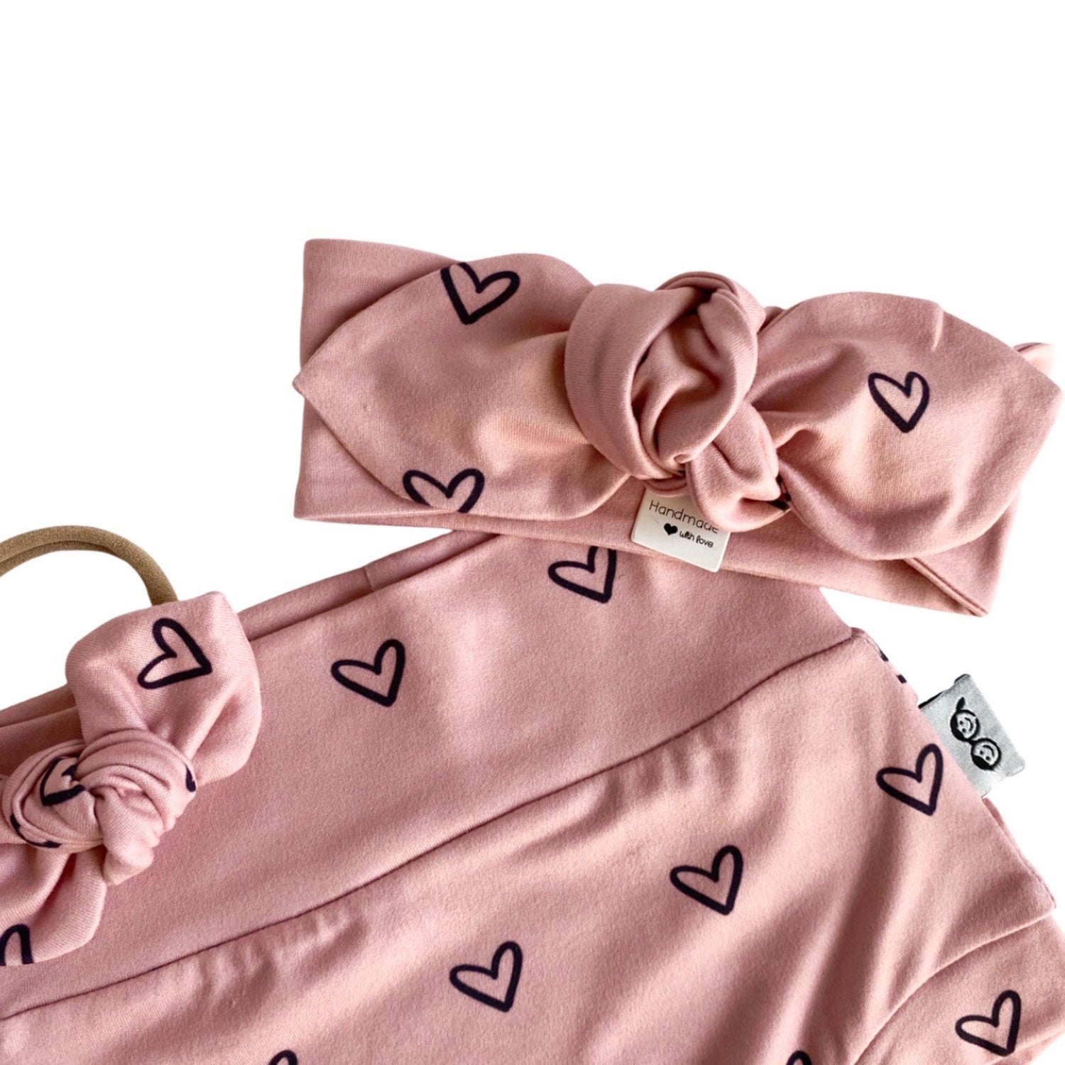 Black Hearts on Dusty Pink Bummies and/or Headbands